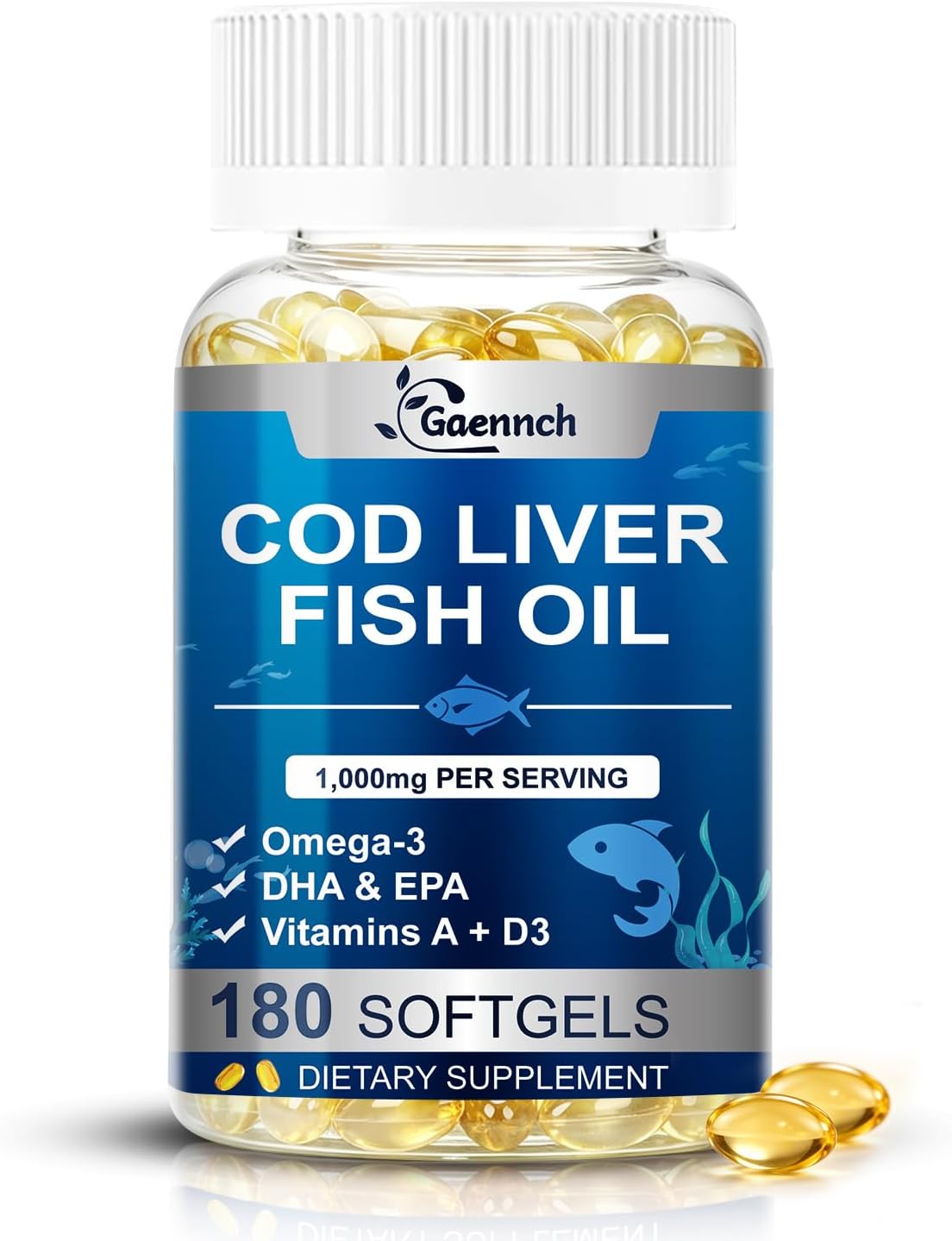 Cod Liver Oil 360 Softgels, 1,000mg Per Serving Wild-Caught Icelandic Cod | Omega 3, Vitamins A & D3, EPA, DHA | Cod Fish Oil Supplement Non-GMO, Third-Party Tested for Heart, Brain & Immune Support