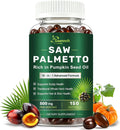 Saw Palmetto for Men with Pumpkin Seed Oil Prostate Health Supplement | 500mg Per Serving | 150 Count | 16 in 1 VitaminD3 B12 E A C, Zinc, Biotin, Iron,| Hair Growth & DHT Blocker for Women Men