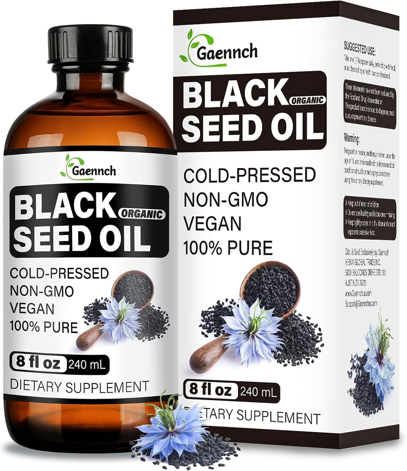 Black Seed Oil Organic Cold Pressed - Pure Nigella Sativa Black Cumin Oil | Unrefined Blackseed Liquid Organic, Vegan, Non GMO Premium Supplement for Hair, Skin, Immune Support
