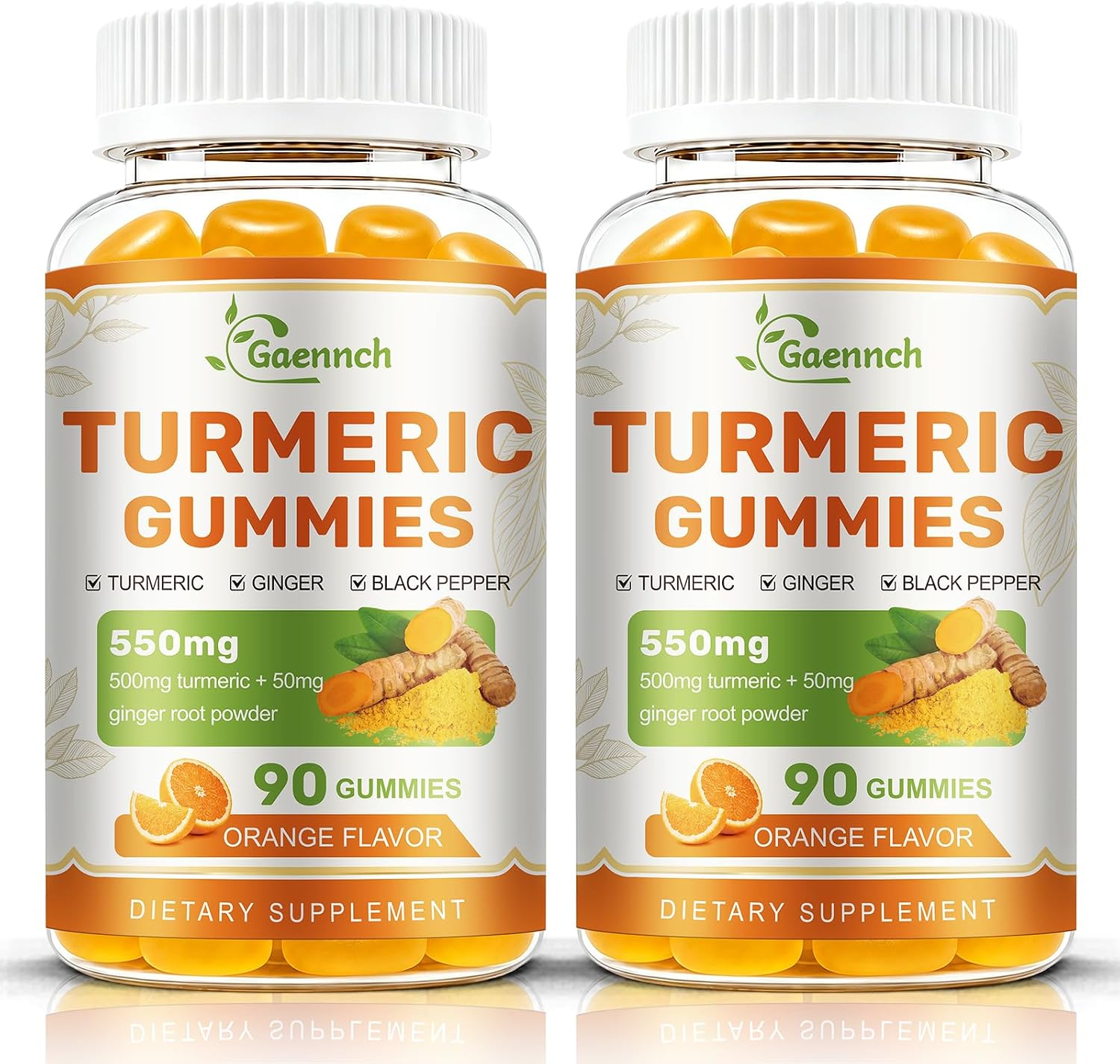 Turmeric and Ginger Gummies with Black Pepper for High Absorption | Orange Flavor, Non-GMO & Gluten Free Mobility Support Supplement Turmeric Gummies with Ginger Root, Black Pepper & Curcumin