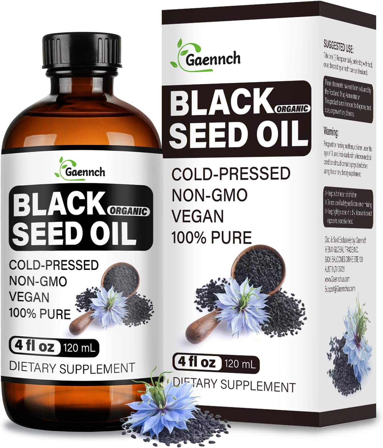 Black Seed Oil Organic Cold Pressed - Pure Nigella Sativa Black Cumin Oil | Unrefined Blackseed Liquid Organic, Vegan, Non GMO Premium Supplement for Hair, Skin, Immune Support
