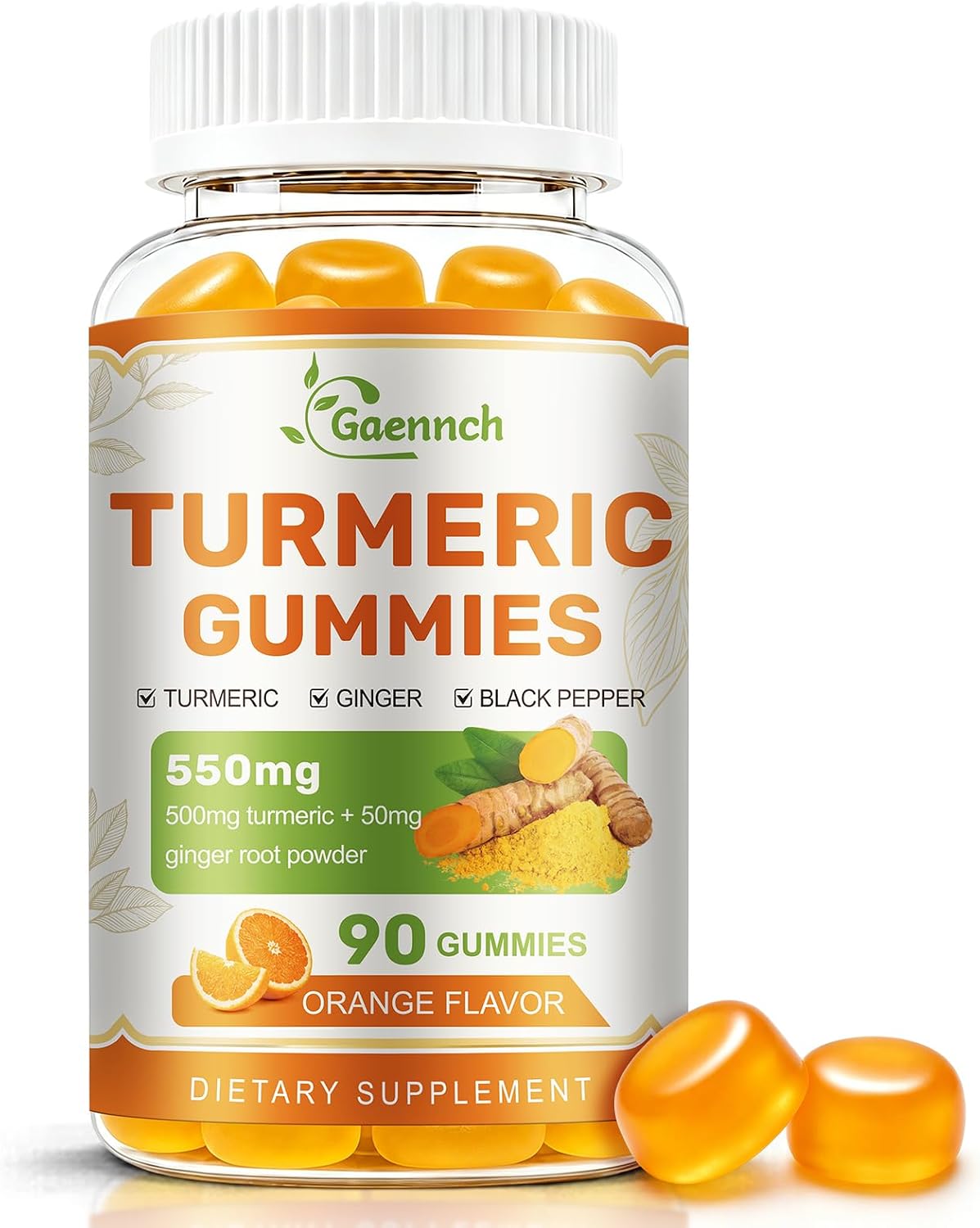 Turmeric and Ginger Gummies with Black Pepper for High Absorption | Orange Flavor, Non-GMO & Gluten Free Mobility Support Supplement Turmeric Gummies with Ginger Root, Black Pepper & Curcumin